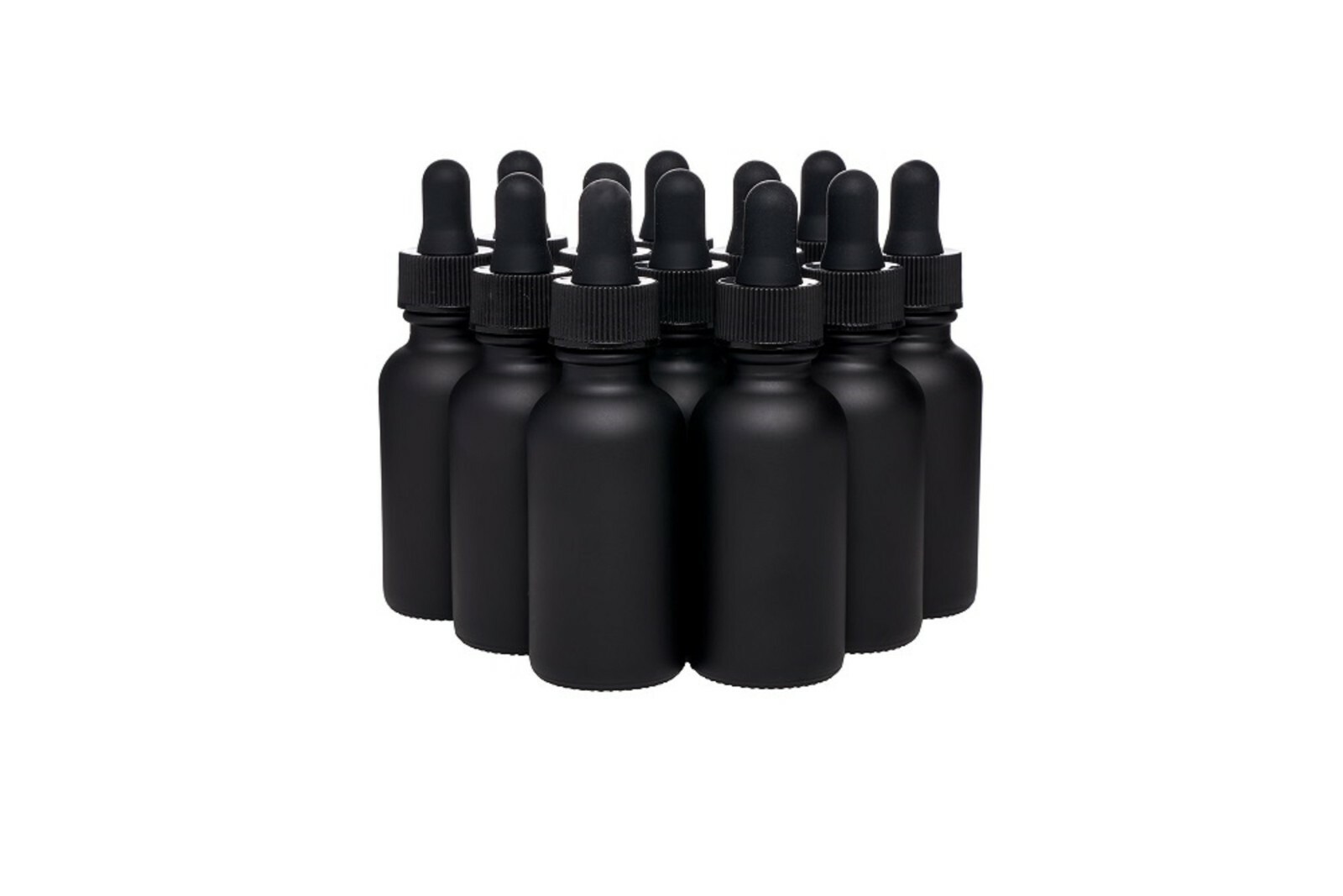 Black Coated Boston Round Glass bottles Black Dropper Cap 1 oz / 30 ml 12 Pack
