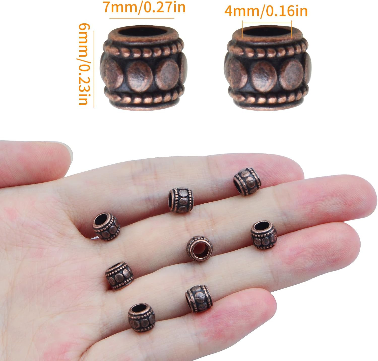 100Pcs Antique Red Copper Large Hole Spacer Beads for Jewelry Making