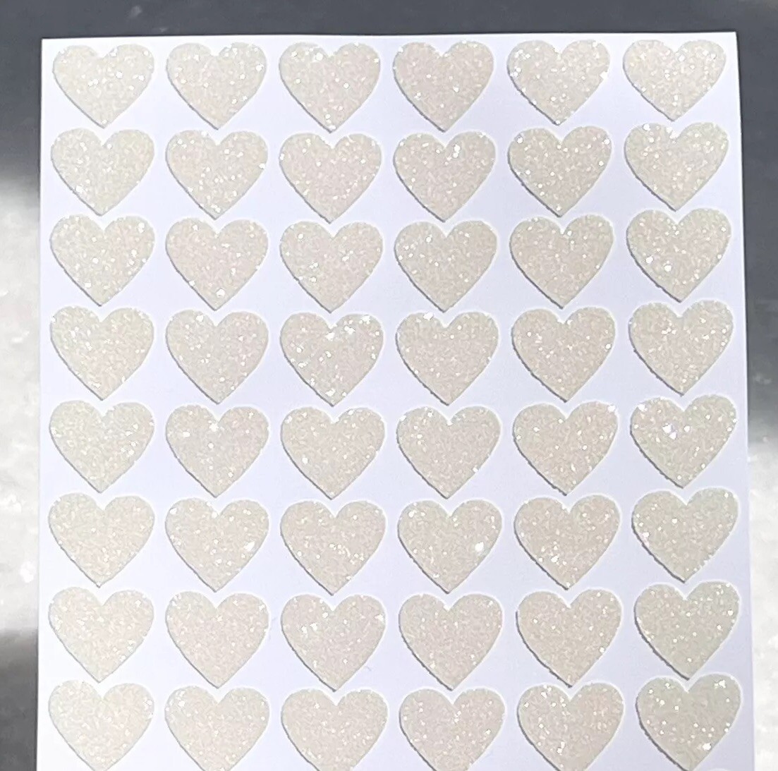 White/Ivory Glitter Heart Sticker Sheet! – Choose a Size – Cute & Sparkly!