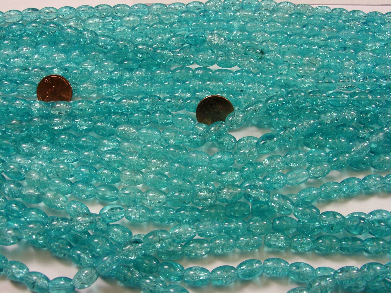 20 Strands 15″ Light Blue Oval Crackle Glass Beads Wholesale Bulk Lot 8mm x 11mm