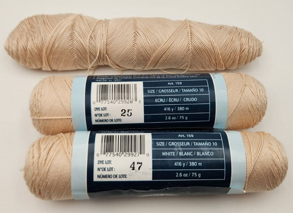 DMC Baroque Crochet Cotton Super Mercerized Colorfast Yarn ECRU / WHT Lot of 4