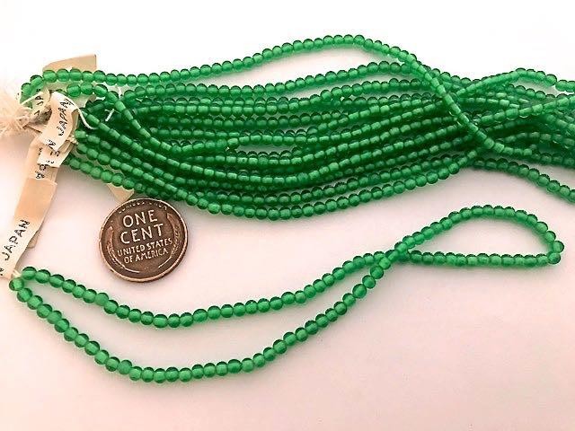Vintage 3mm Translucent Emerald Green Glass Beads Japan 100