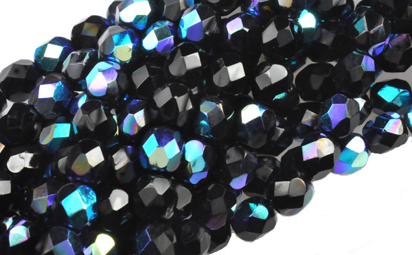 50 BLACK AB GLASS FACETED LOOSE BEADS 6MM LIMITED