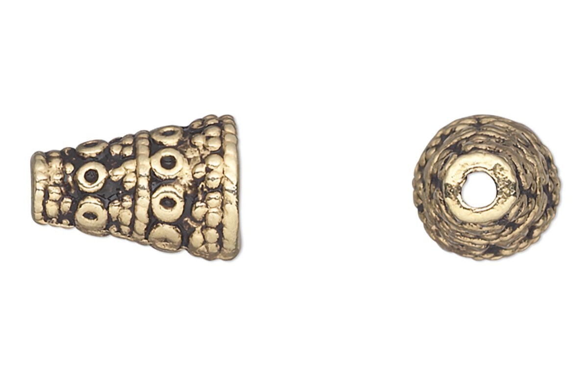 Cone, Bead Cap, 50 Antiqued Gold OR Silver Pewter Textured 10x7mm Cone Bead Caps