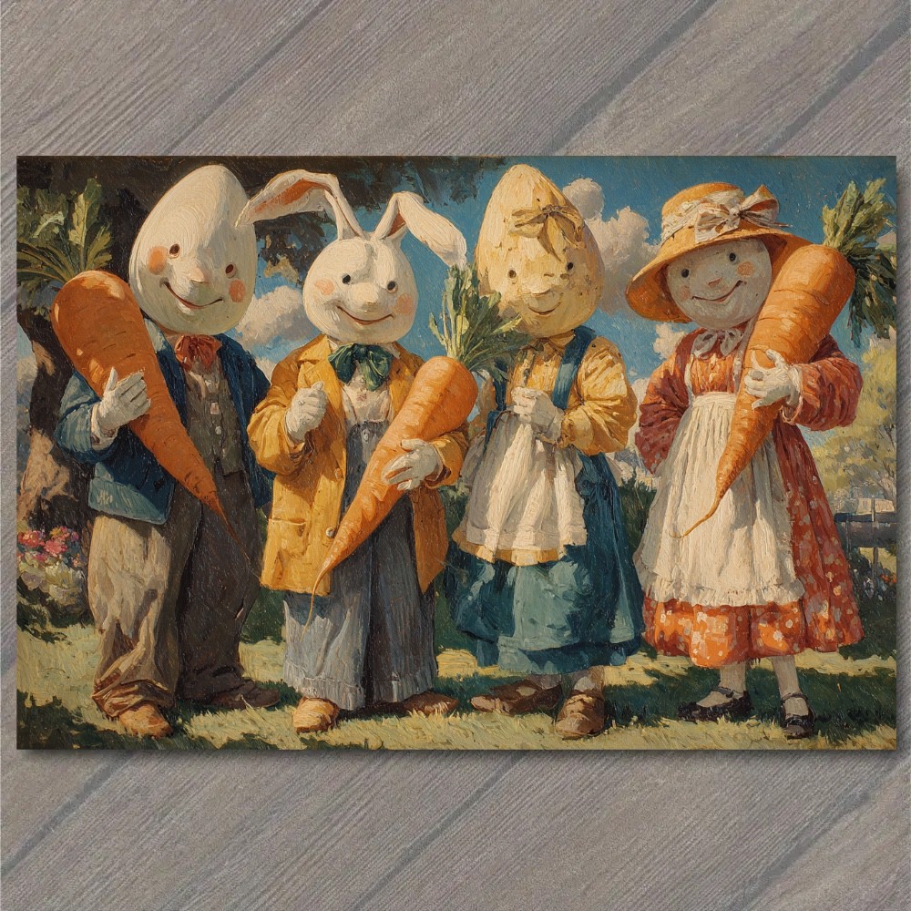 STICKER Easter Bunny Egg People Carrot Parade Spring Folk Surreal Whimsy