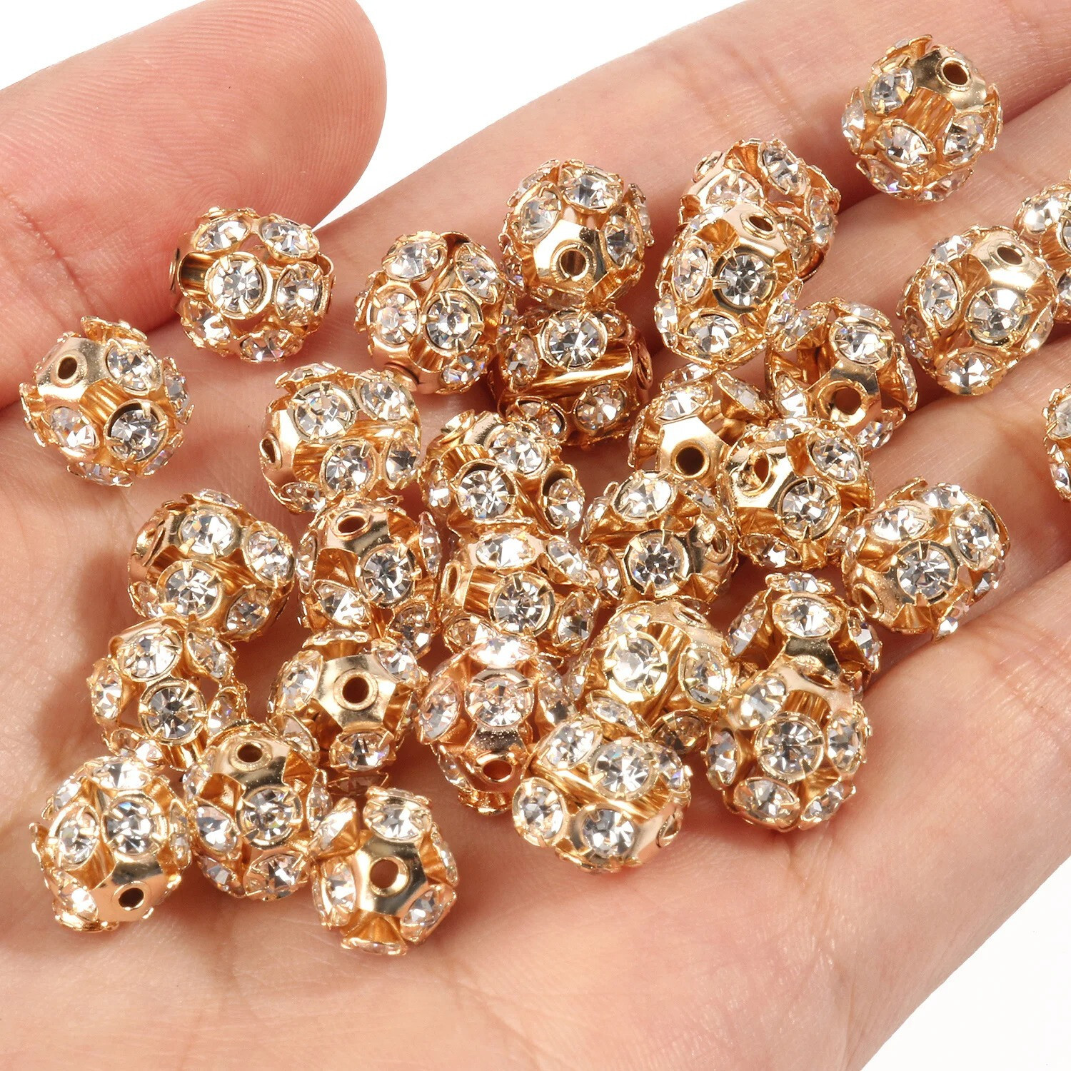 50pcs Rhinestone Beads Crystal Loose Spacer Round Jewelry Making 6mm 8mm 10mm
