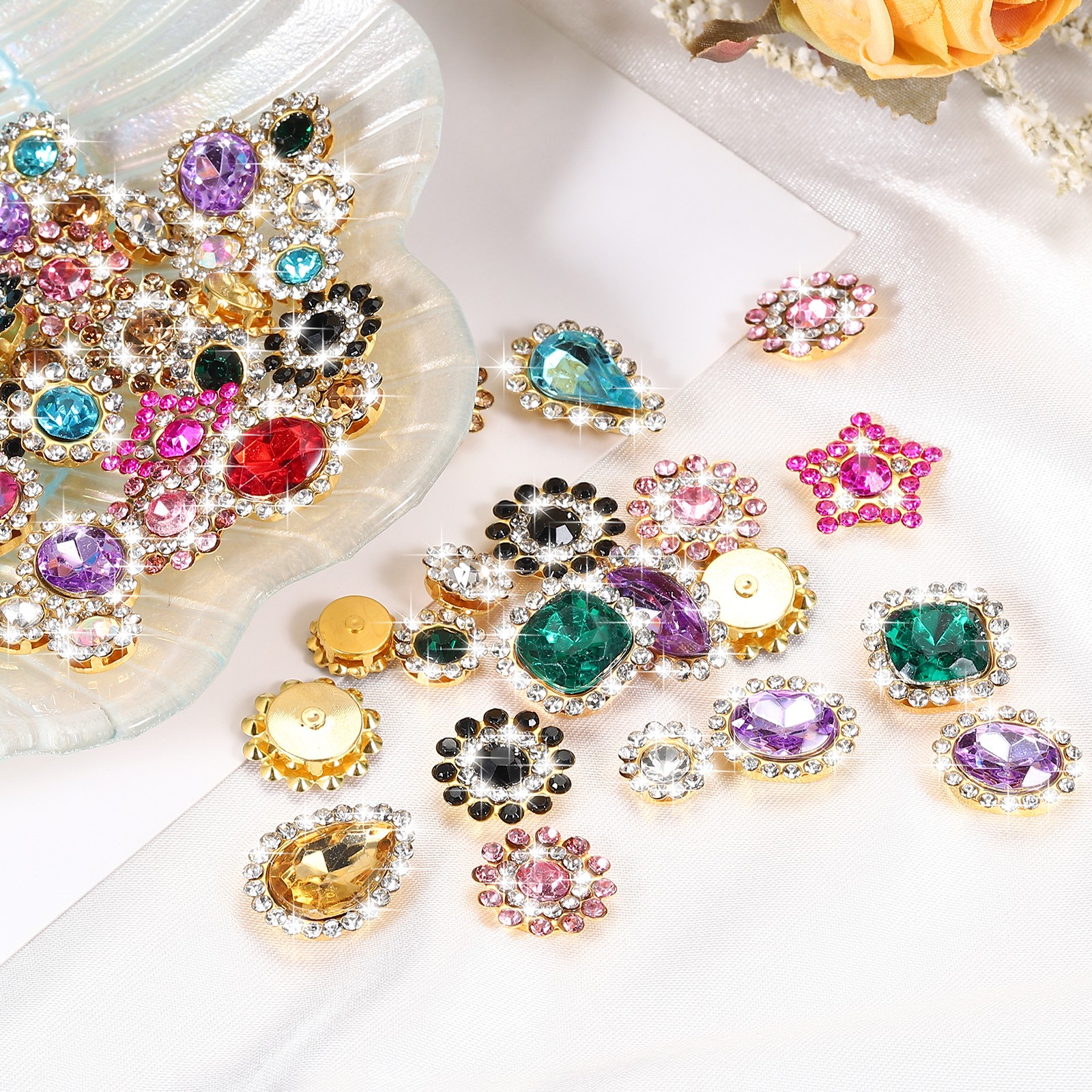 50Pcs Sew on Rhinestones Crystal Glass Gems Metal Base Claw Rhinestones Blue