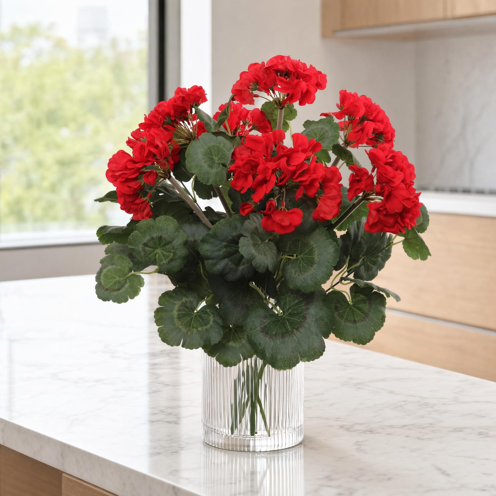 Larksilk Red Artificial Geranium Bush | 18″ UV & Water Resistant Faux Silk Fl…