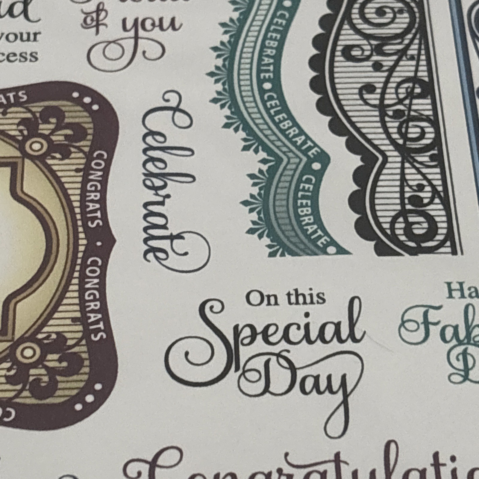 Spellbinders Just Rite Clear Stamps, Celebration Labels One & Bracket Borders