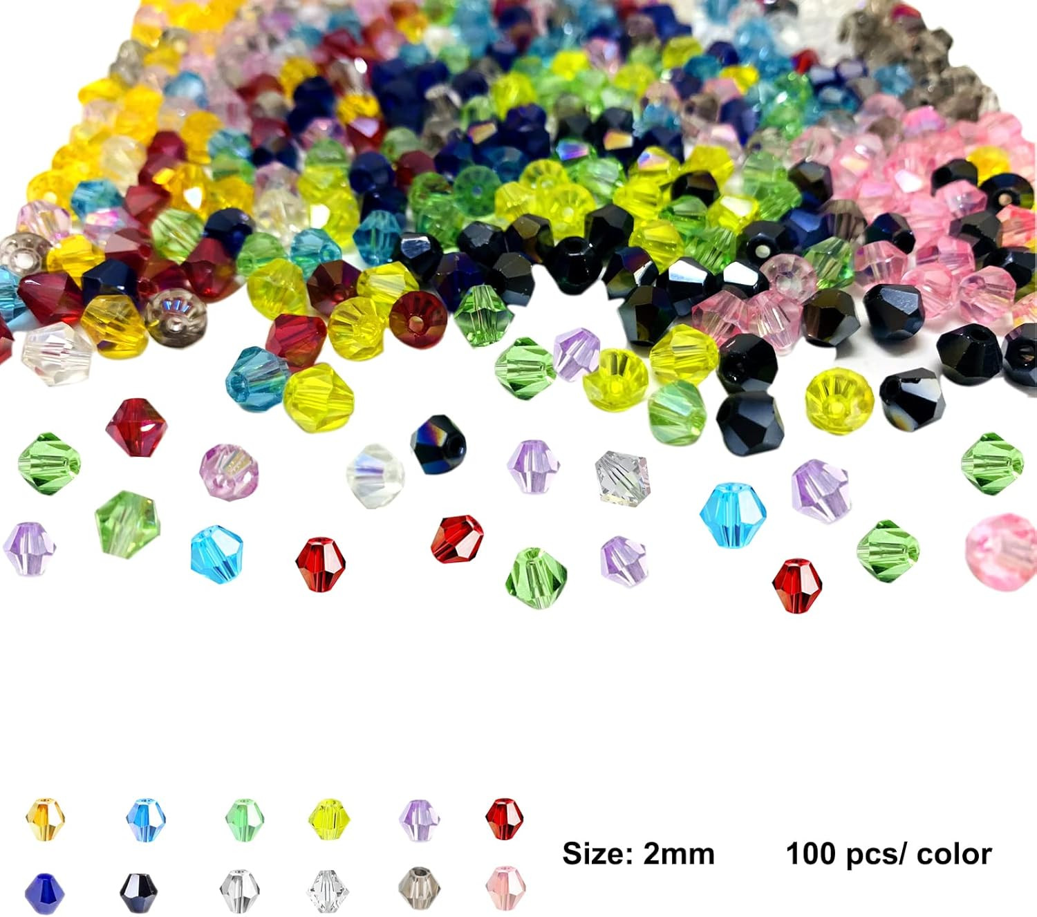 1200Pcs 2Mm Crystal Bicone Glass Seed Beads, 12-Grid Plated AB Color Faceted