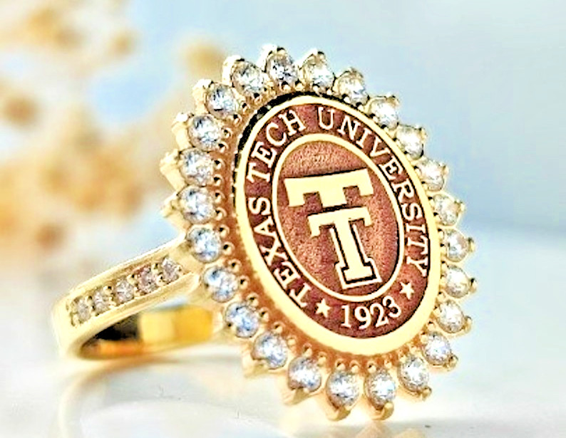 Texas Tech University 1923 Gold Plated Ring w/ CZ Stones | Alumni Graduation Jew