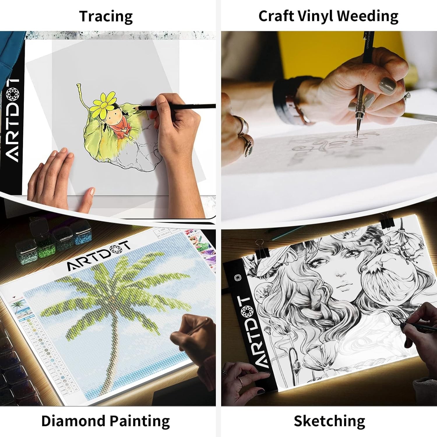 ARTDOT A4 LED Light Pad for Diamond Painting USB Powered Adjustable Brightness