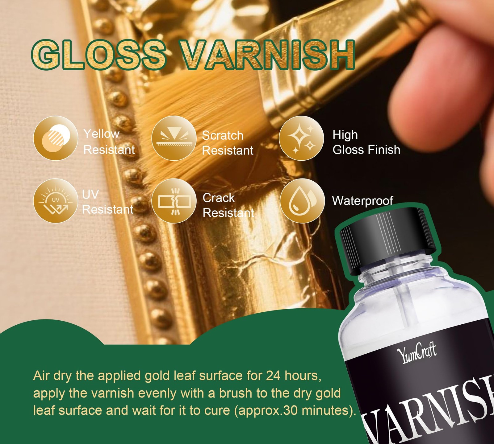 Gold Leaf Kit, 100ml Gilding Adhesive and 100ml Gloss Varnish and Gold Leaf S…