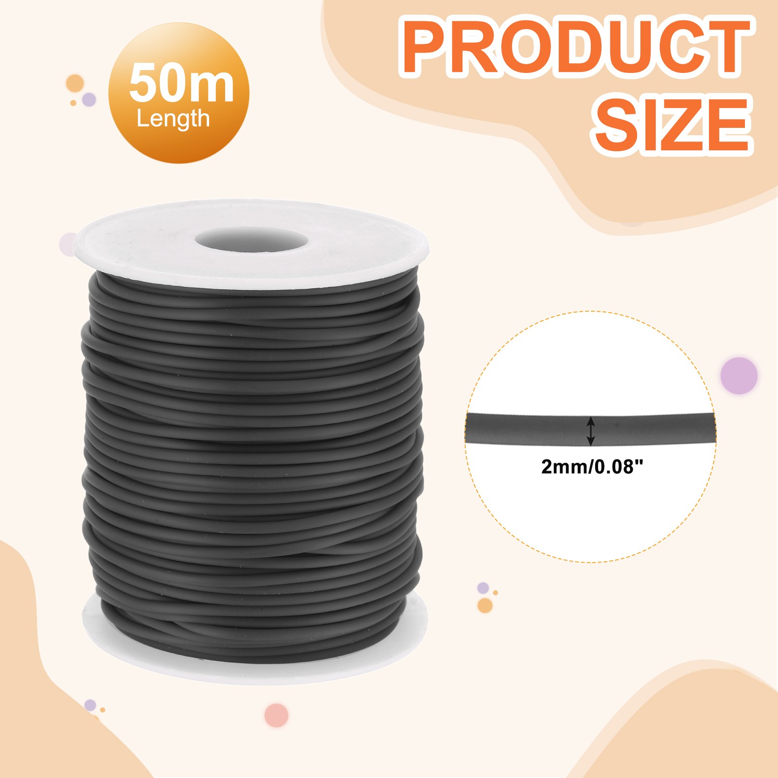 54.7 Yards Hollow Pipe Tubing Rubber Cord Knitting Barber Cord Black]