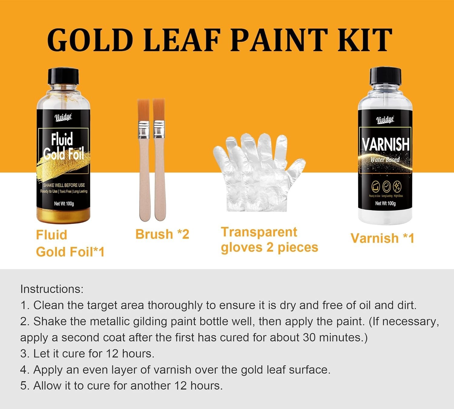 Liquid Gold Leaf Paint Kit – 3.53oz Ultra Shiny Quick Dry Metallic Gilding Pa…