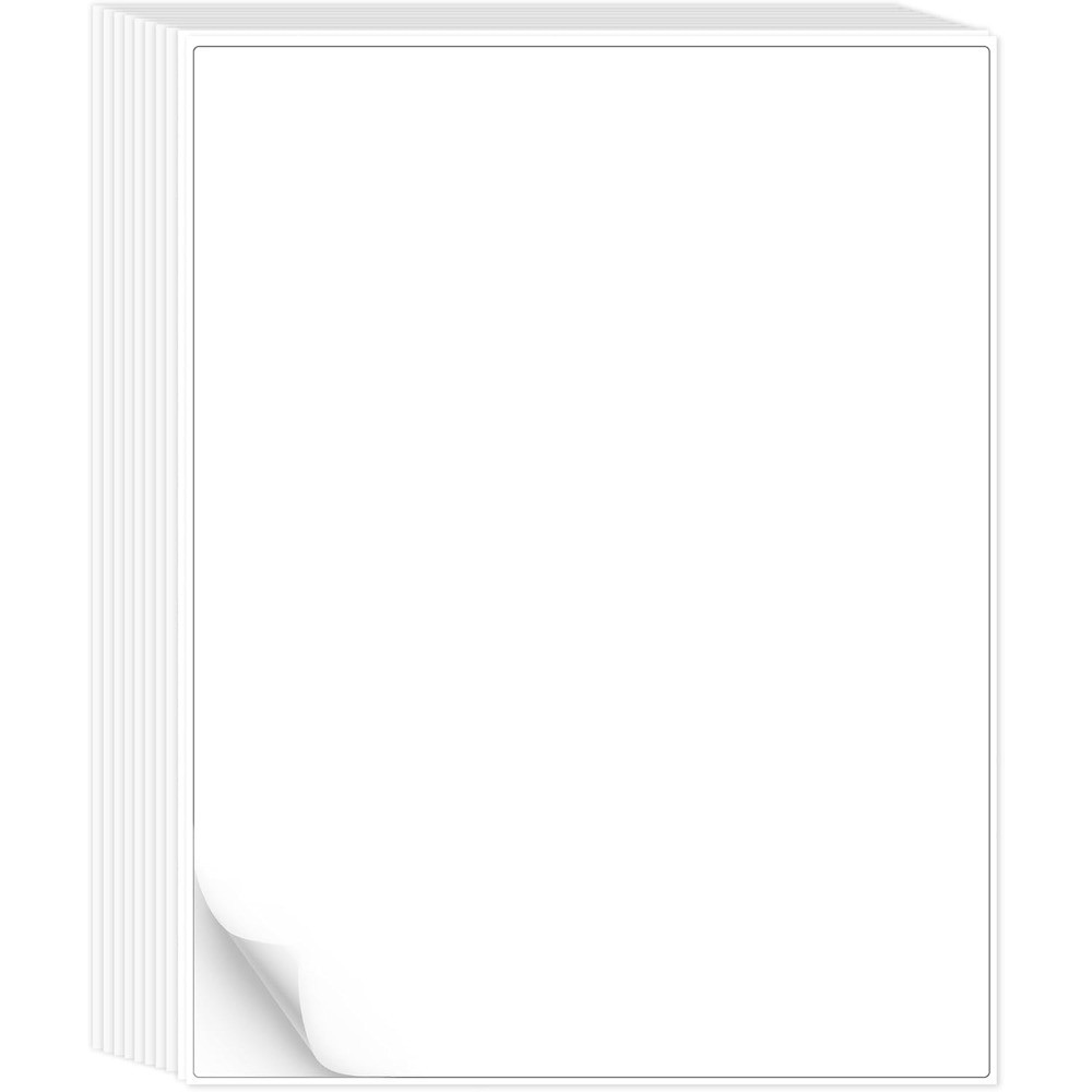 White Sticker Paper Full Sheet Labels 8.5 x 11 Inch Matte Adhesive Printing