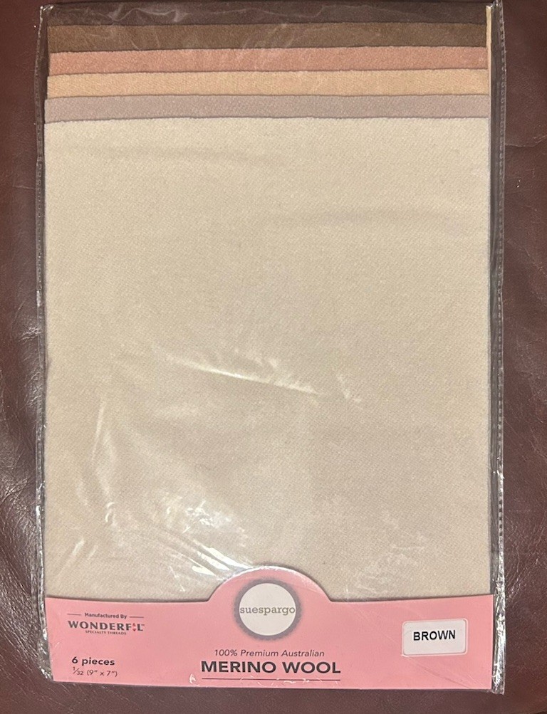 Sue Spargo Merino Wool Fabric Pack – BROWN – 1/32 – 9″x 7″ – 6 pieces