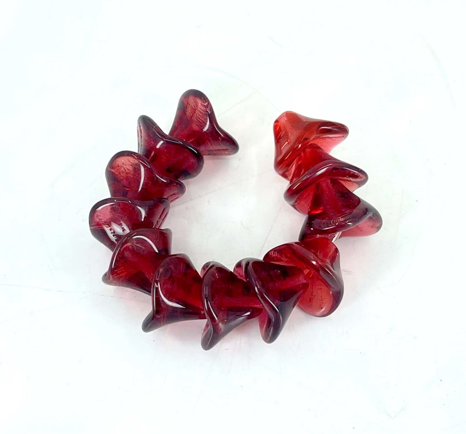12 Czech Pressed Glass Three Petal Flower Beads – rich Mauve Red 12x9mm
