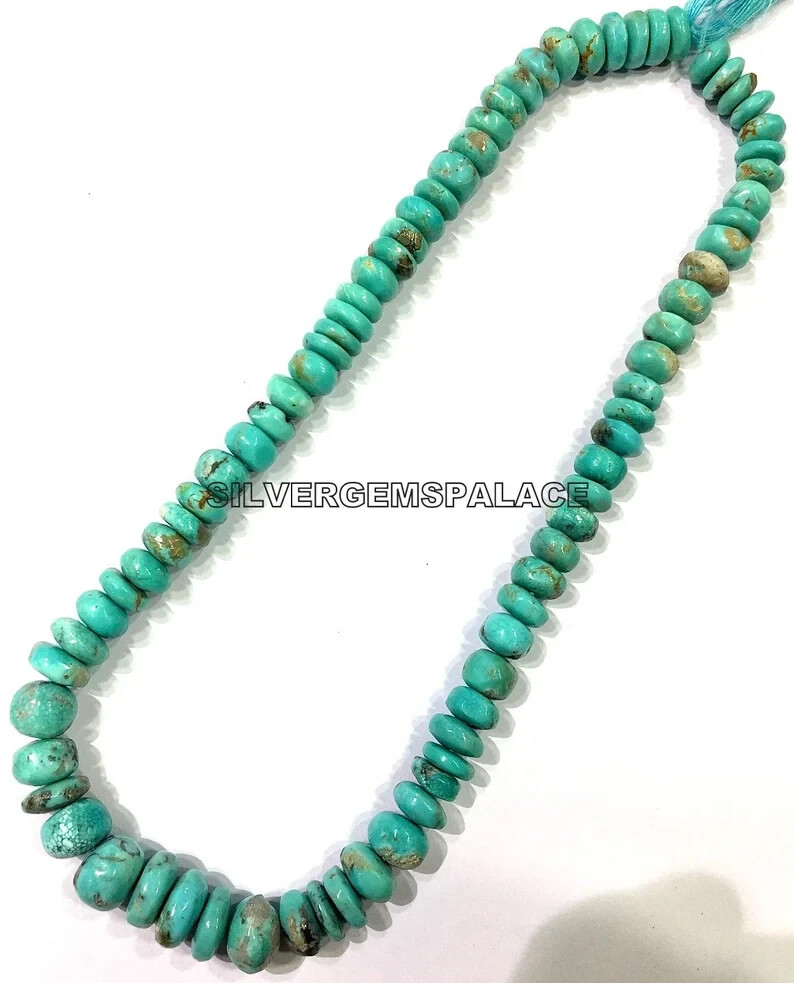 Natural Turquoise Smooth Rondelle Beads Real Polished Turquoise Gemstone Beads.