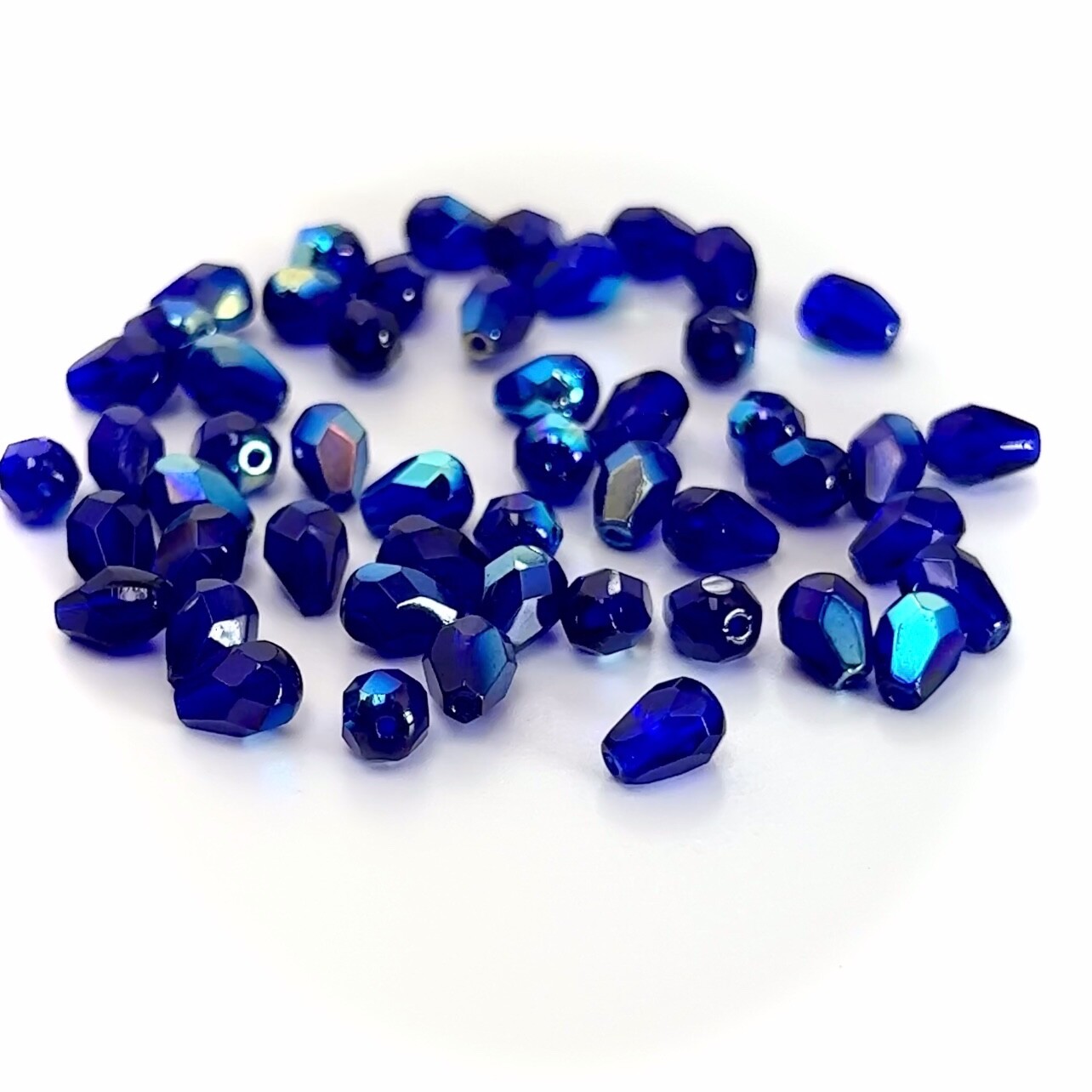 Czech Glass Pear Shaped Fire Polished Beads 8x6mm Cobalt Blue AB Tear Drop 50pcs