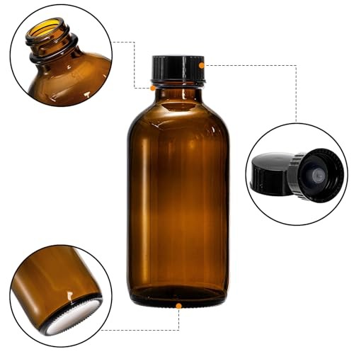 30 Pack 4 oz Amber Glass Bottles, Boston Round Sample Bottles with Black Poly