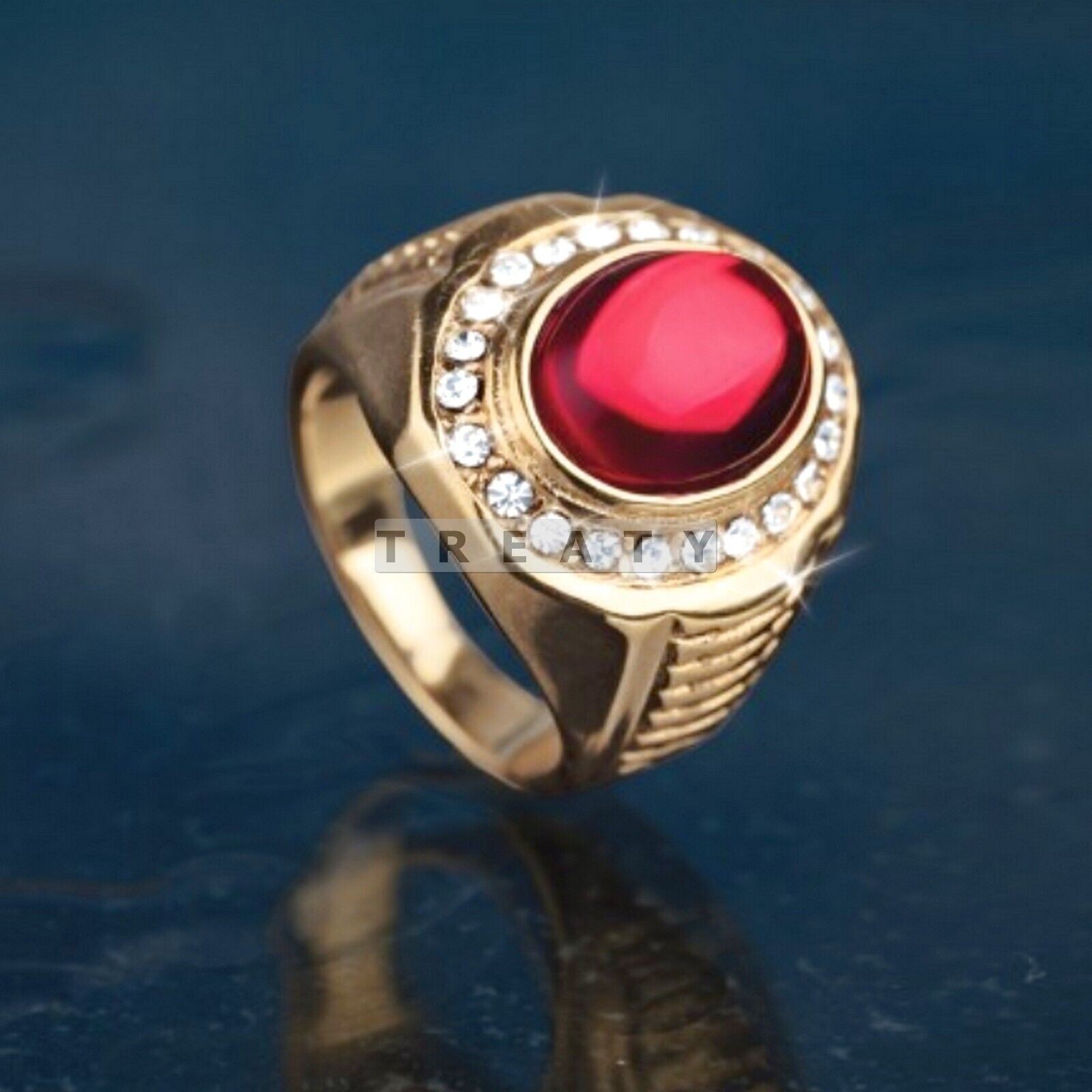 Garnet Oval Cut With 14k Yellow Gold Ring For Men’s #328 #