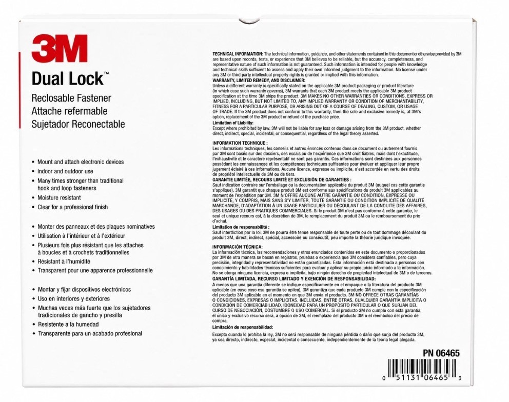 3M Dual Lock MP3560 Clear Reclosable Fastener Acrylic Adhesive 1in x 4.9yd 2RL