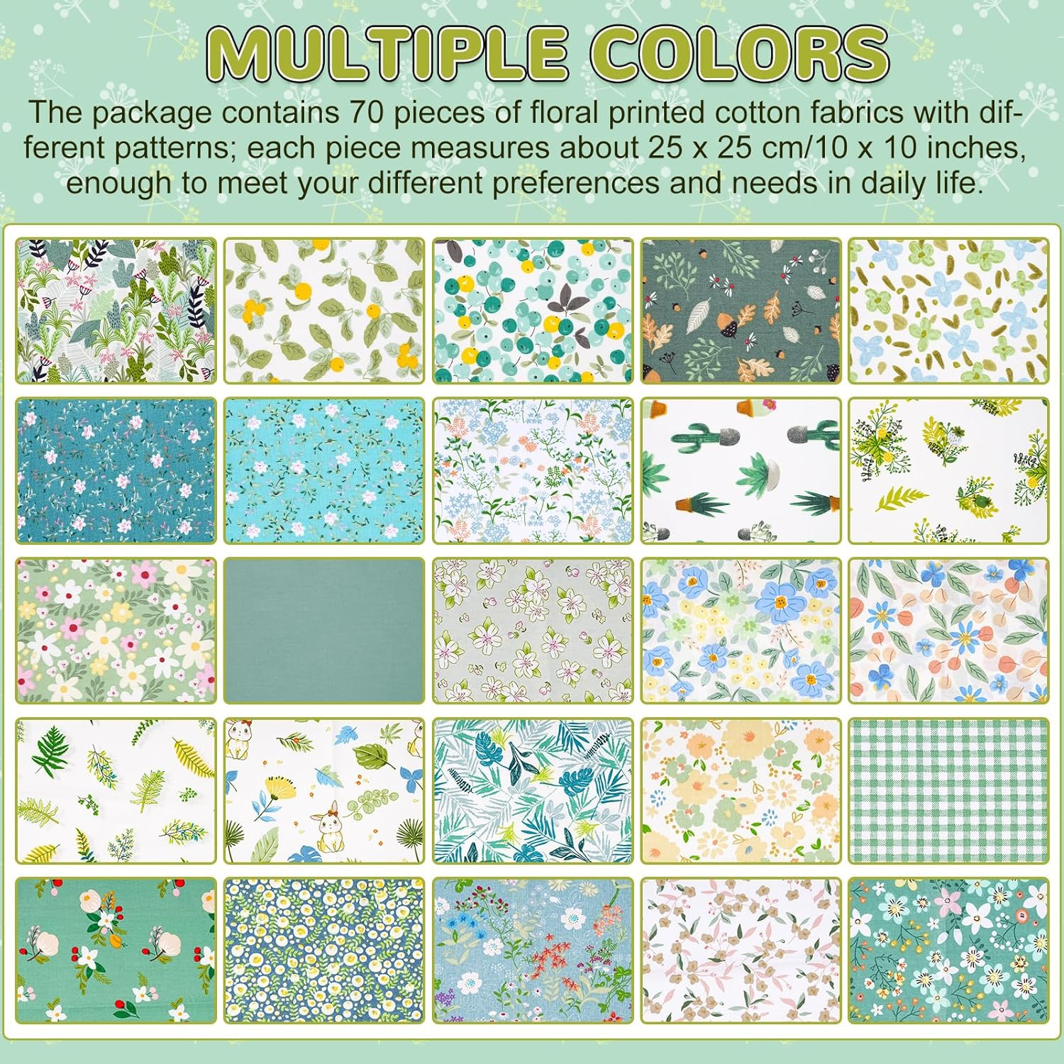 70Pcs 10 X 10 Inch Quilting Cotton Fabric Squares Layer Cakes Multicolor Floral