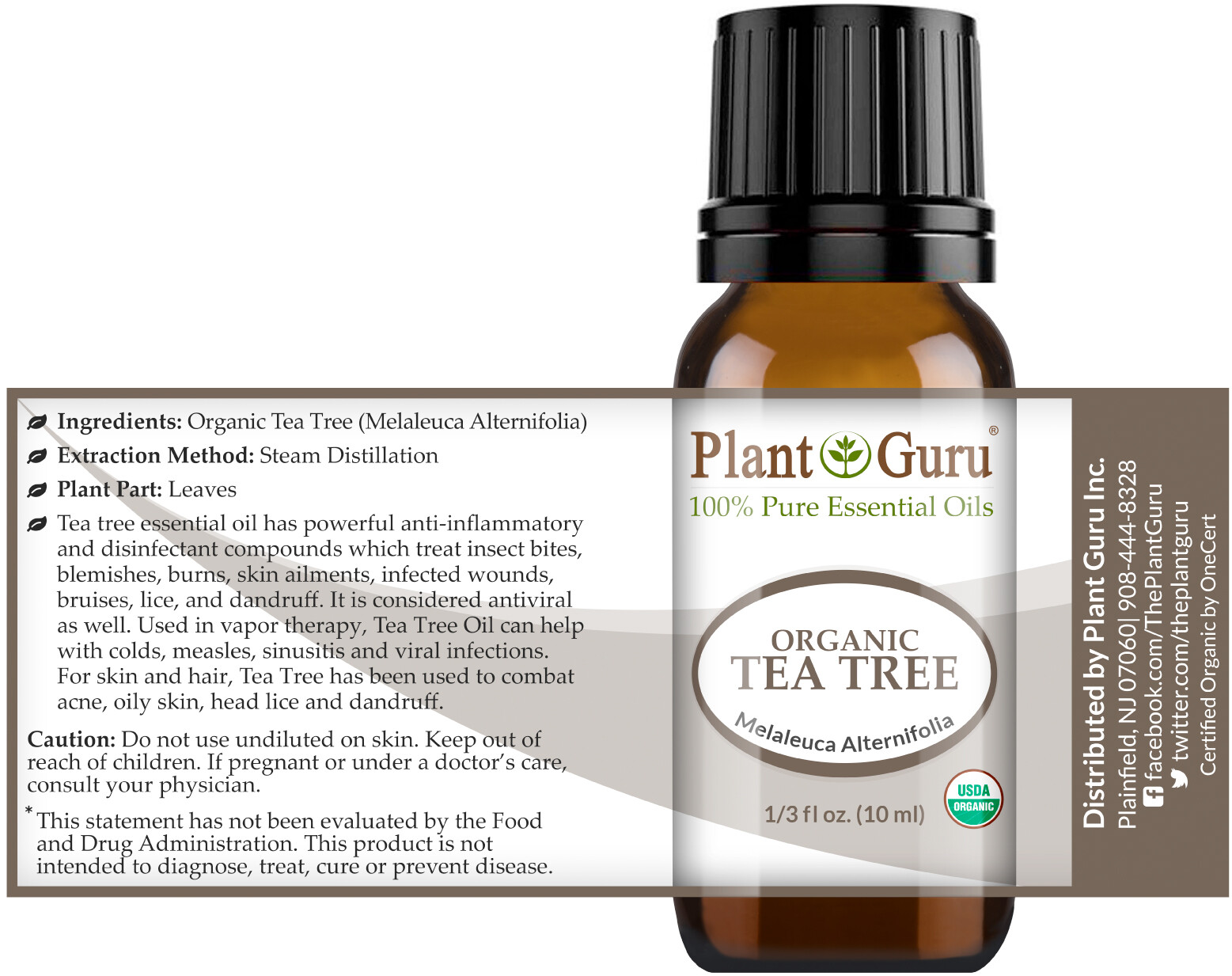 Organic Tea Tree Essential Oil 10 ml. USDA Certified Therapeutic Grade 100% Pure