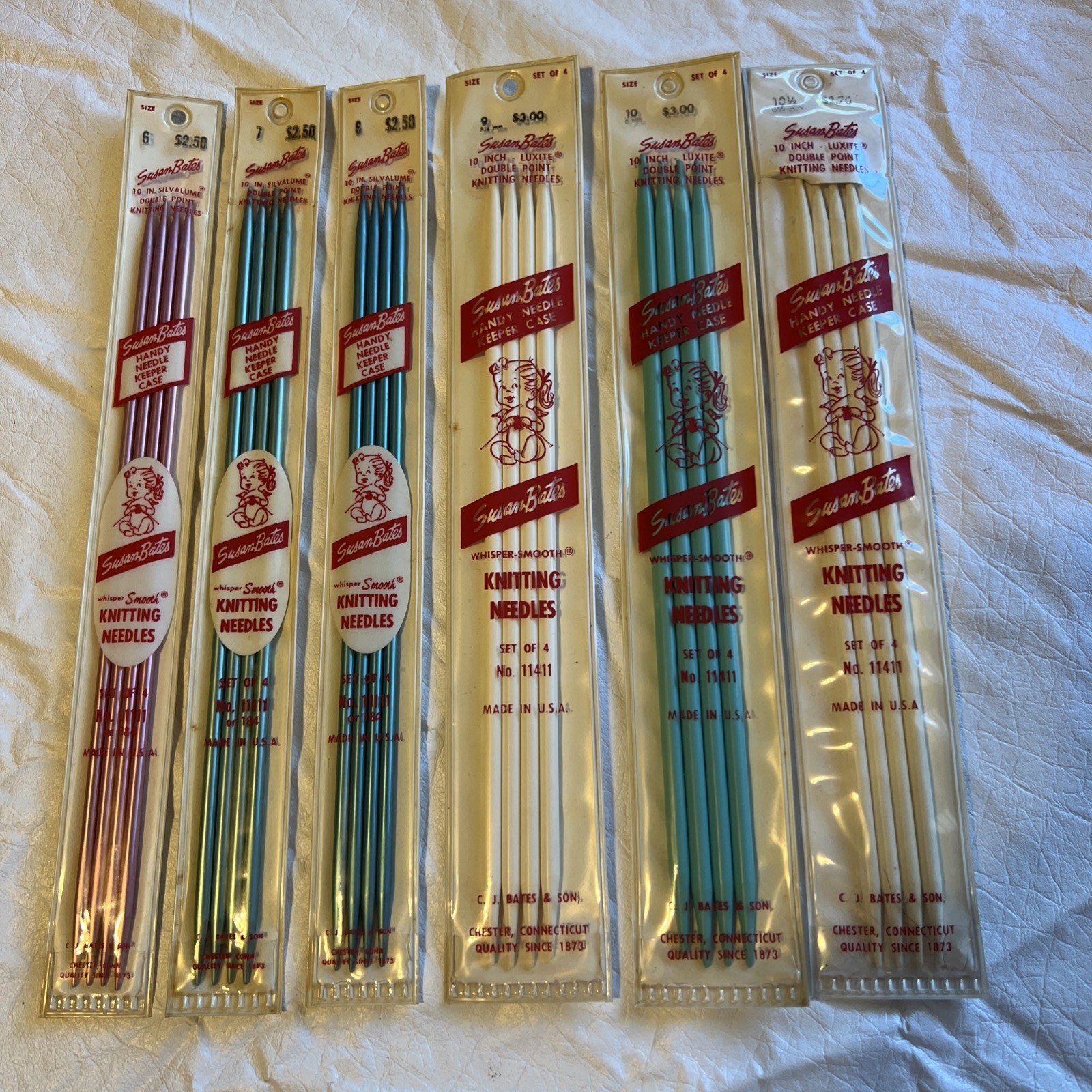 Susan Bates 10″ Silvalume Double Point Knitting Needlles Lot of 6 NEW