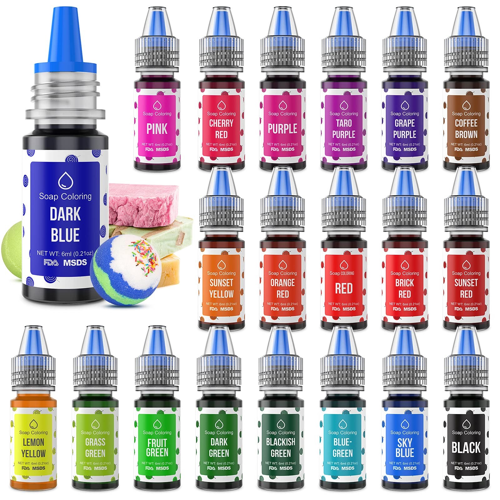 20 Colors Bath Bomb Soap Dye – Food Grade Skin Safe Liquid Based Colorant, Vi…