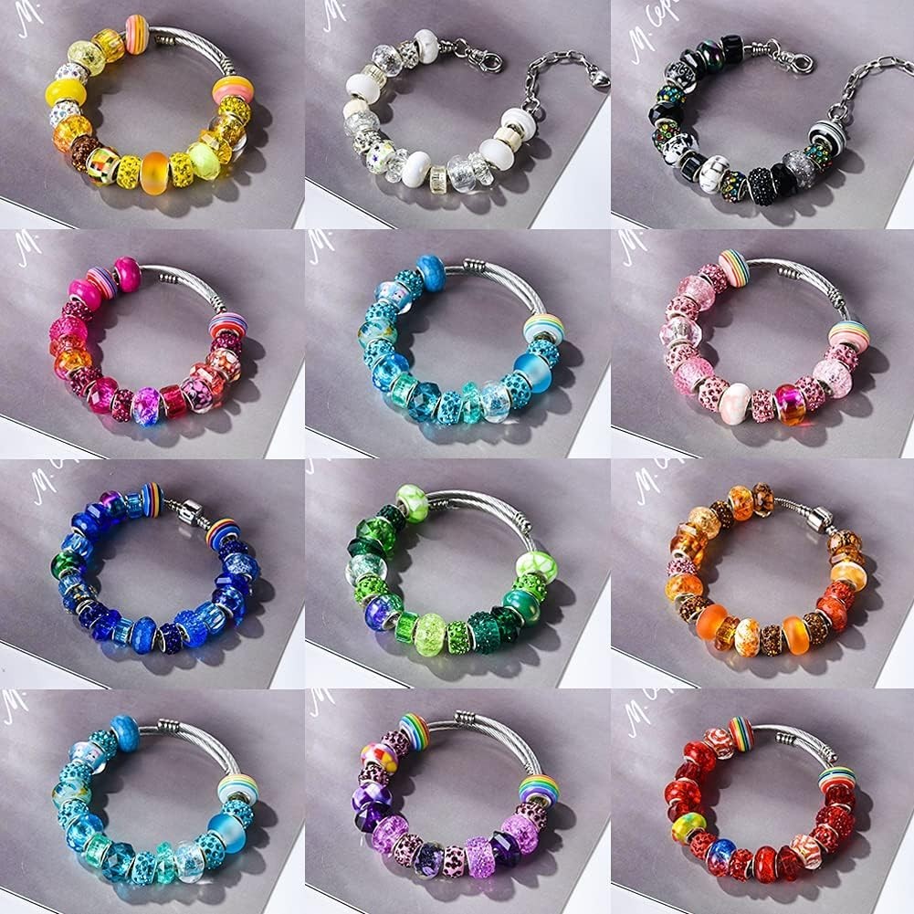 200-Piece Rainbow European Large Hole Beads Set for Vibrant Jewelry Making