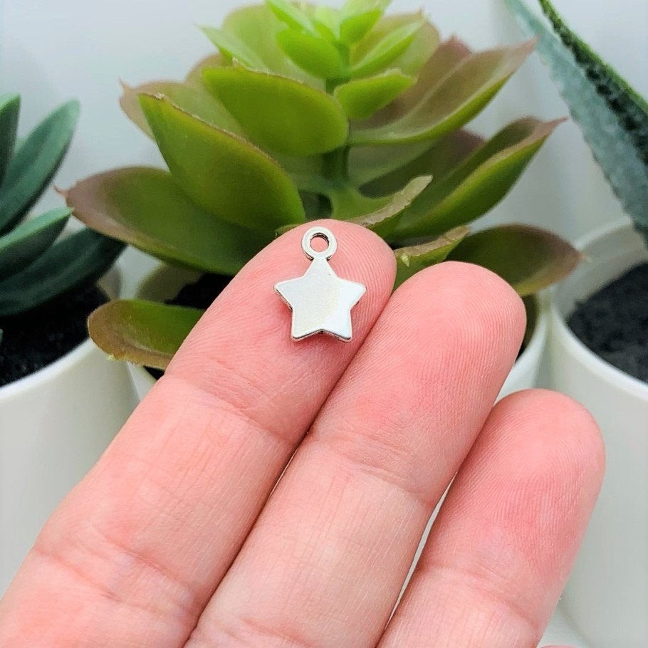 Small Silver Star Charms, 12x9mm – US Seller