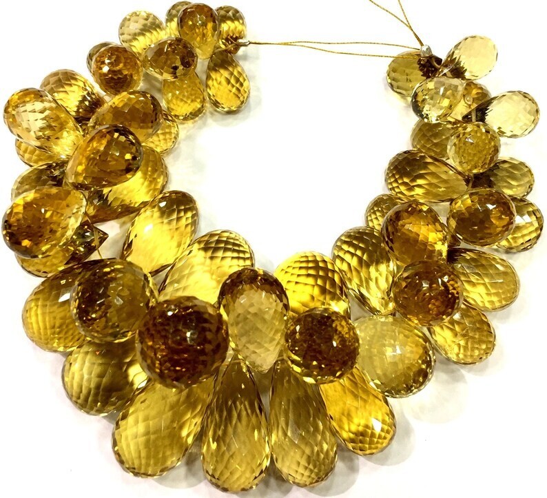 AAA+Natural Beer Quartz Faceted Teardrop Beads Large Size Briolettes Drops Beads