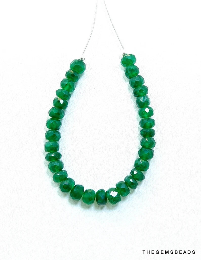 Faceted Emerald Rondelle Beads 4-5mm | 31 Dark Green Natural Gemstones