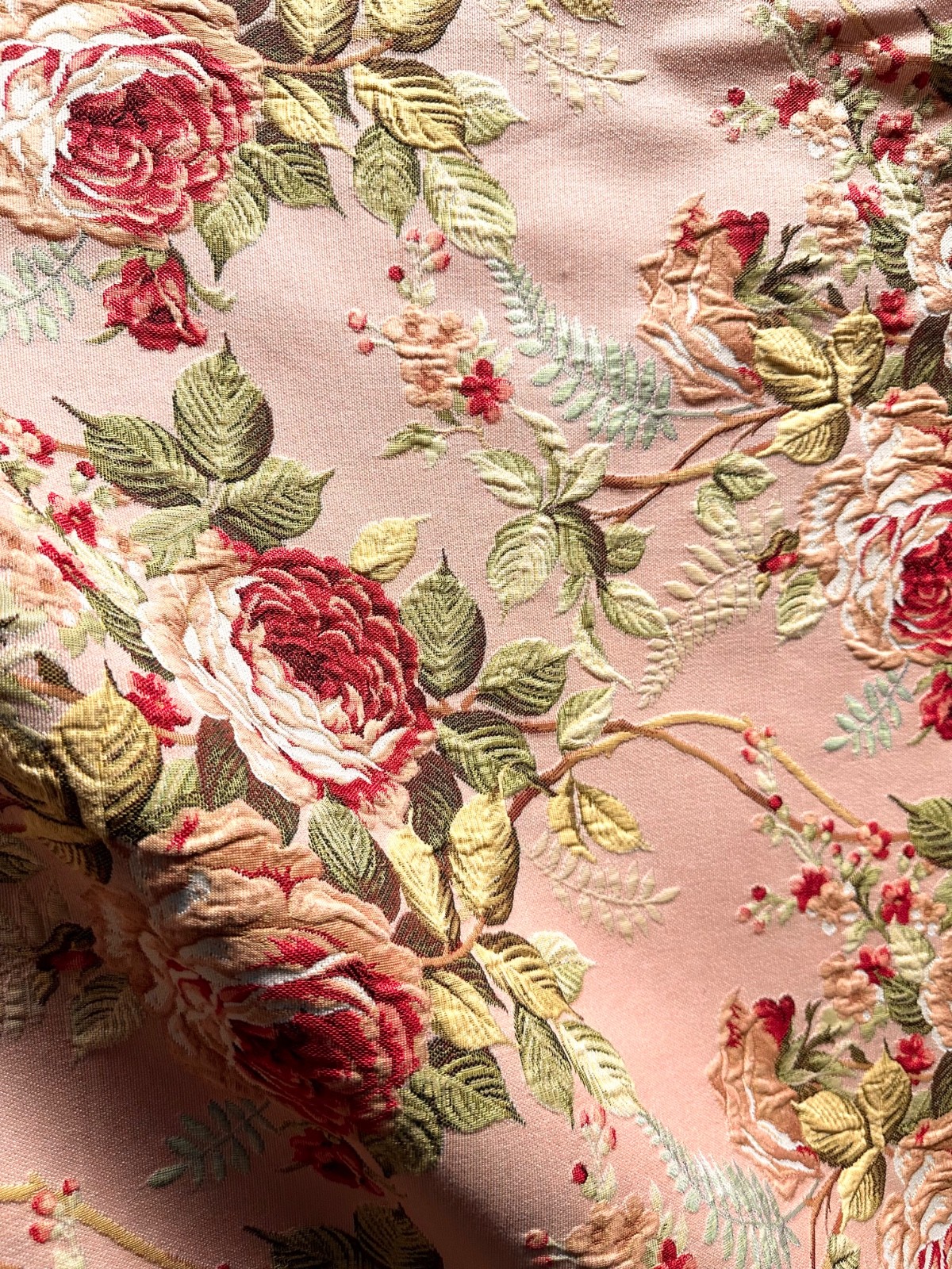 LIGHT PINK Multicolor Floral Upholstery Drapery Brocade Fabric (54 in.) Sold BTY