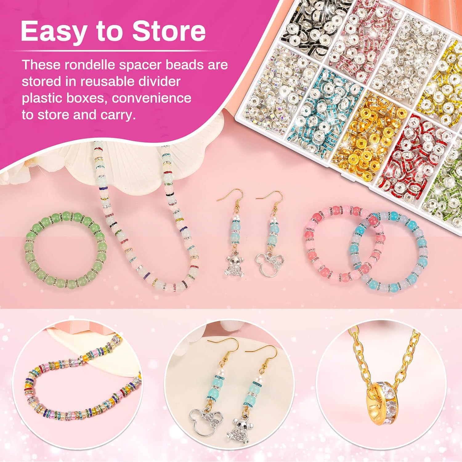 800 Pieces Rondelle Spacer Beads for Jewelry Making, 6Mm Rhinestone Spacer Beads