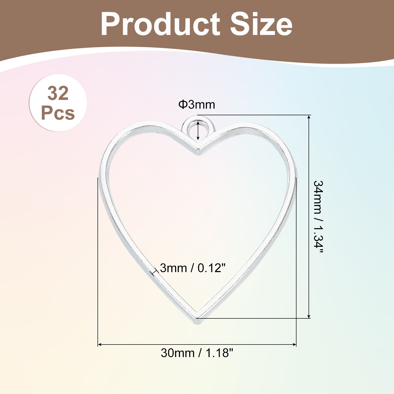 32 Pcs Open Bezel Heart Resin Bezels Pendants Open Back Bezel Bright Silver