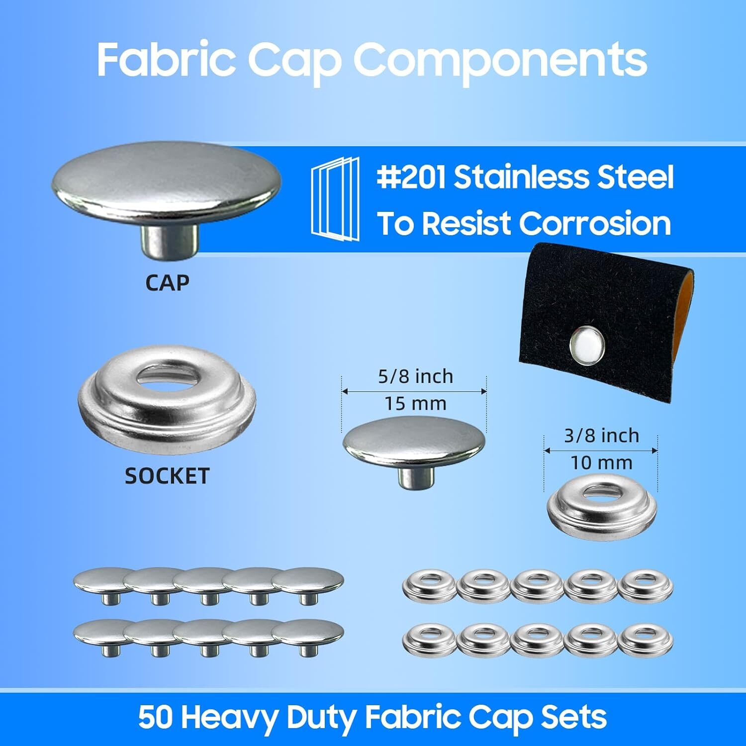 Metal Snaps Fasteners Stainless Steel Snaps Marine Grade With Tool for Boat Tent