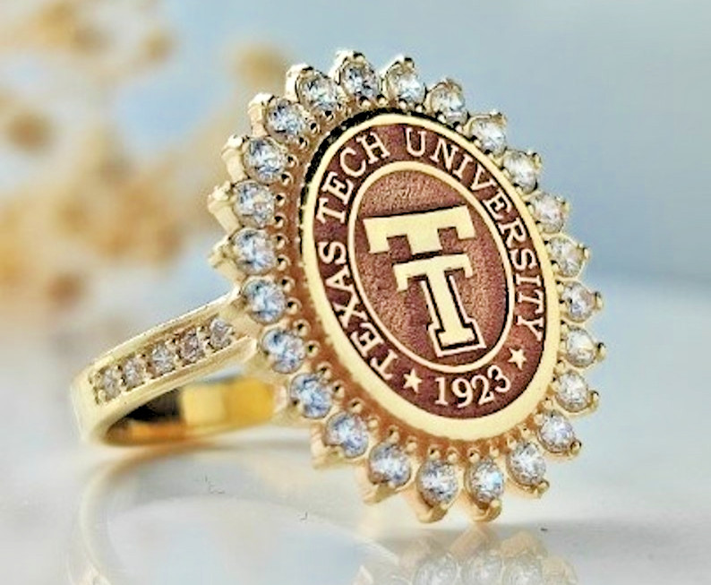 Texas Tech University 1923 Gold Plated Ring w/ CZ Stones | Alumni Graduation Jew