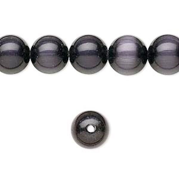 1 Strand(42) Black Cat’s Eye Fiber Optic Glass 10mm Round Grade A Beads