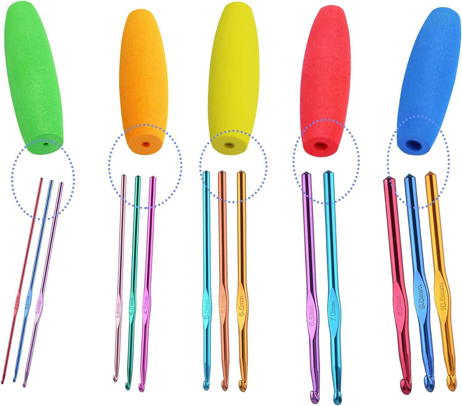 5PCS Crochet Hook Grips Set Ergonomic Crochet Hook Handle Multi-Size Ergonomic C