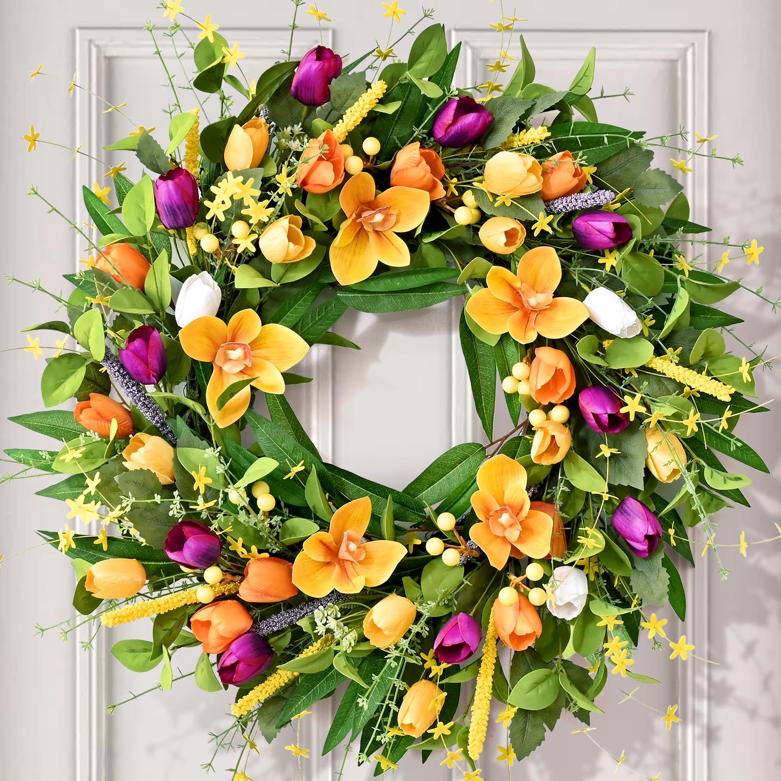 Waipfaru 24In Spring Wreaths For Front Door Spring Summer Door Wreath Tulip