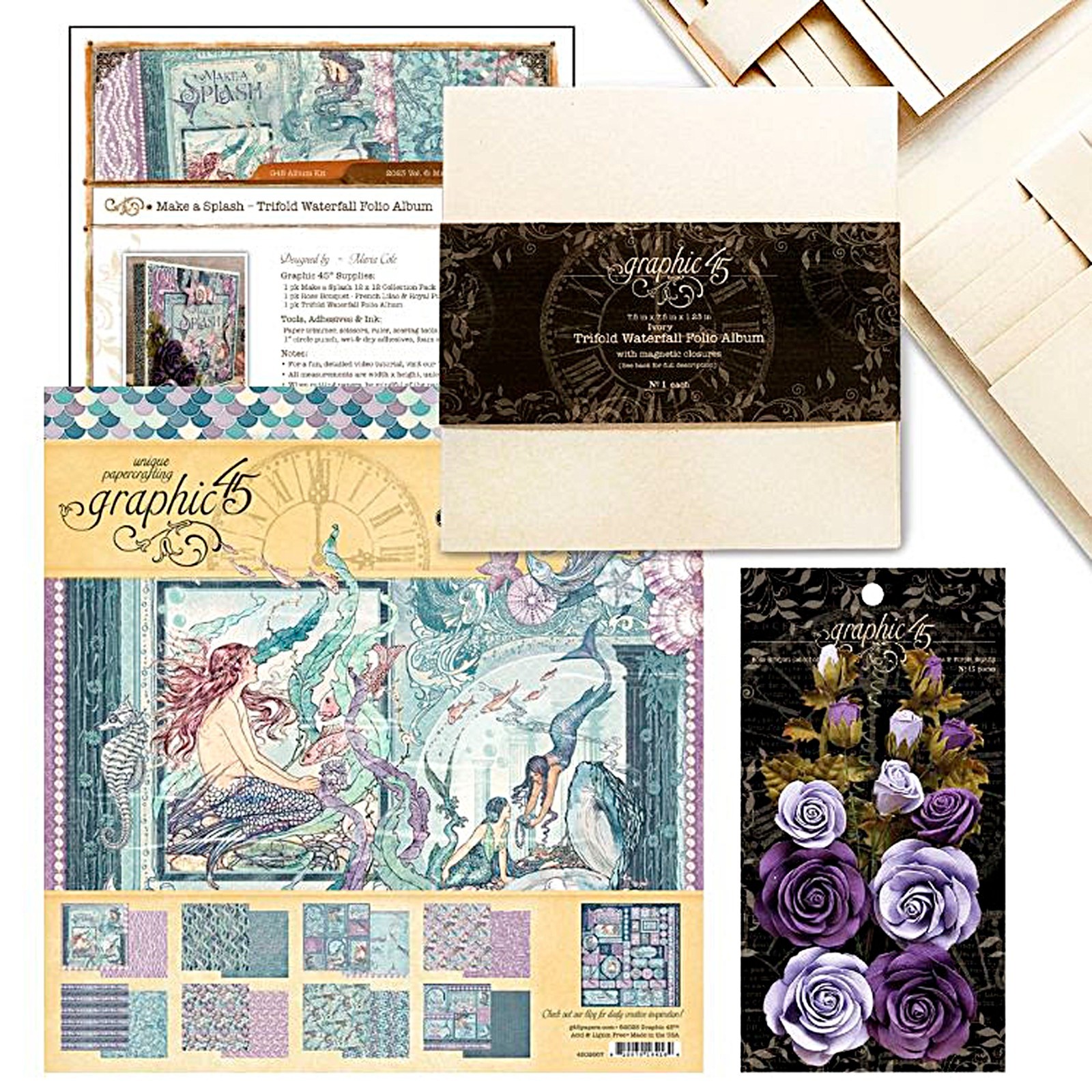 GRAPHIC 45 MAKE A SPLASH TRIFOLD WATERFALL FOLIO ALBUM KIT VOL 6 2023