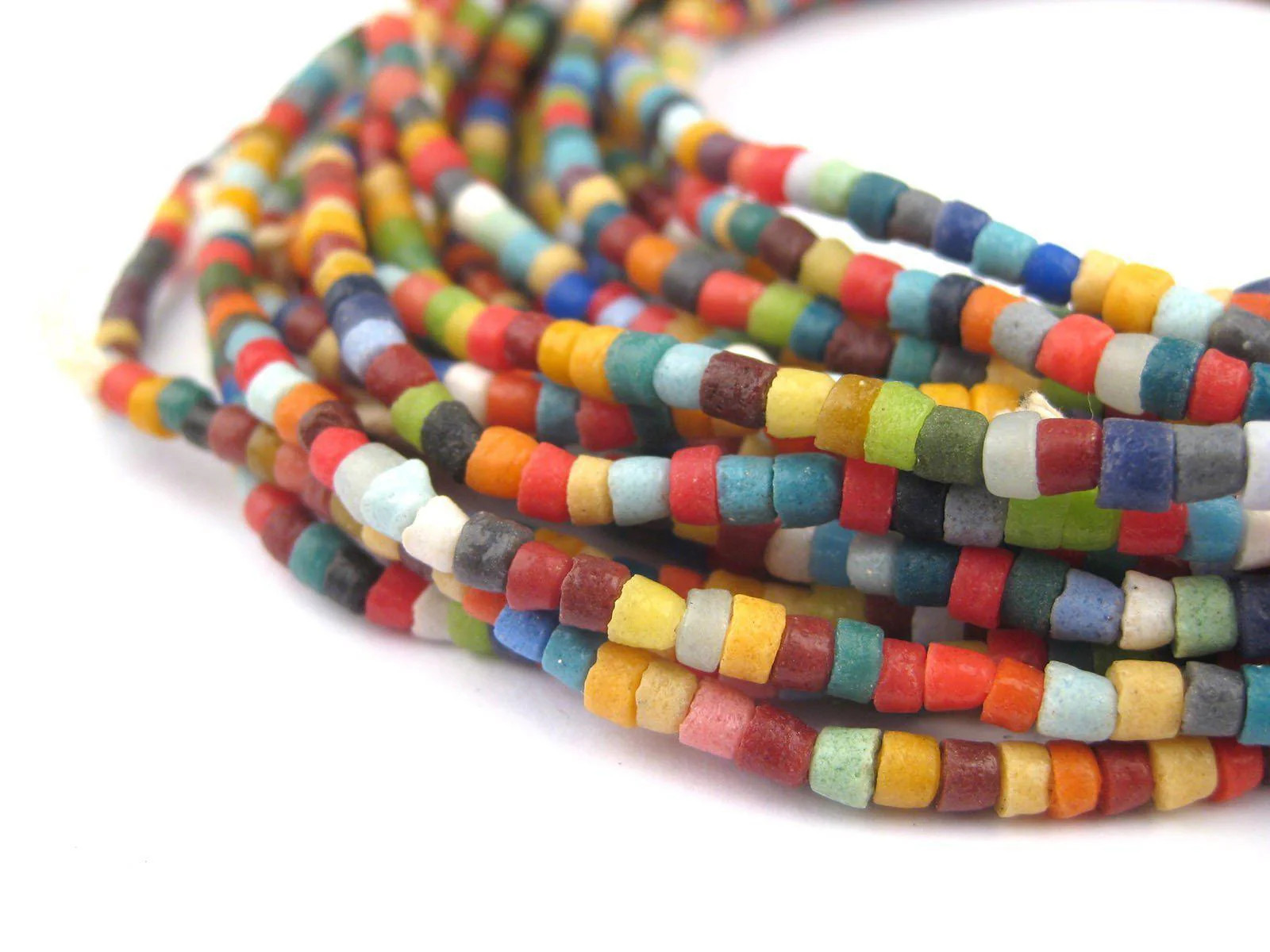 Rainbow Medley Sandcast Seed Beads 4mm Ghana African Multicolor Glass Handmade
