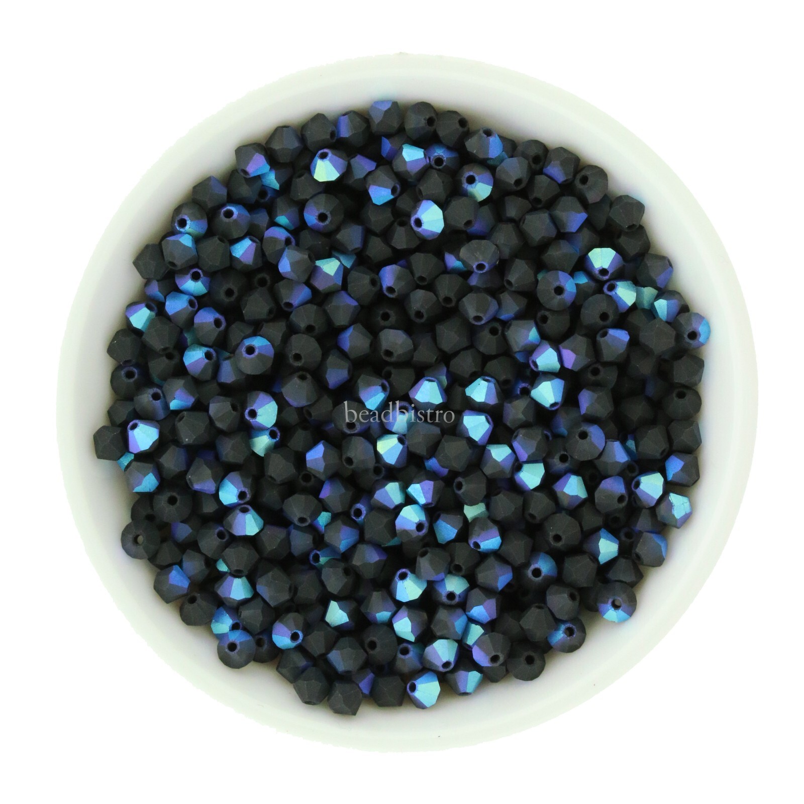Preciosa Bicones Jet AB Matte 3mm, 4mm, 6mm Crystal Bicones