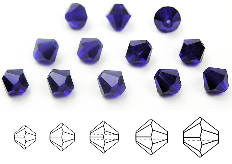 Czech Bicone Crystal Beads Cobalt Blue rich navy blue Rondelle Diamond 3-8mm