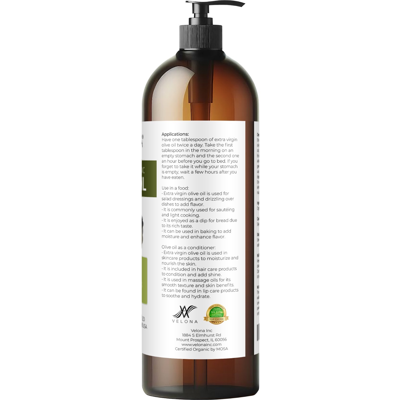 Velona USDA Certified Organic Olive Oil – 32 oz | Extra Virgin Cold Pressed Pure
