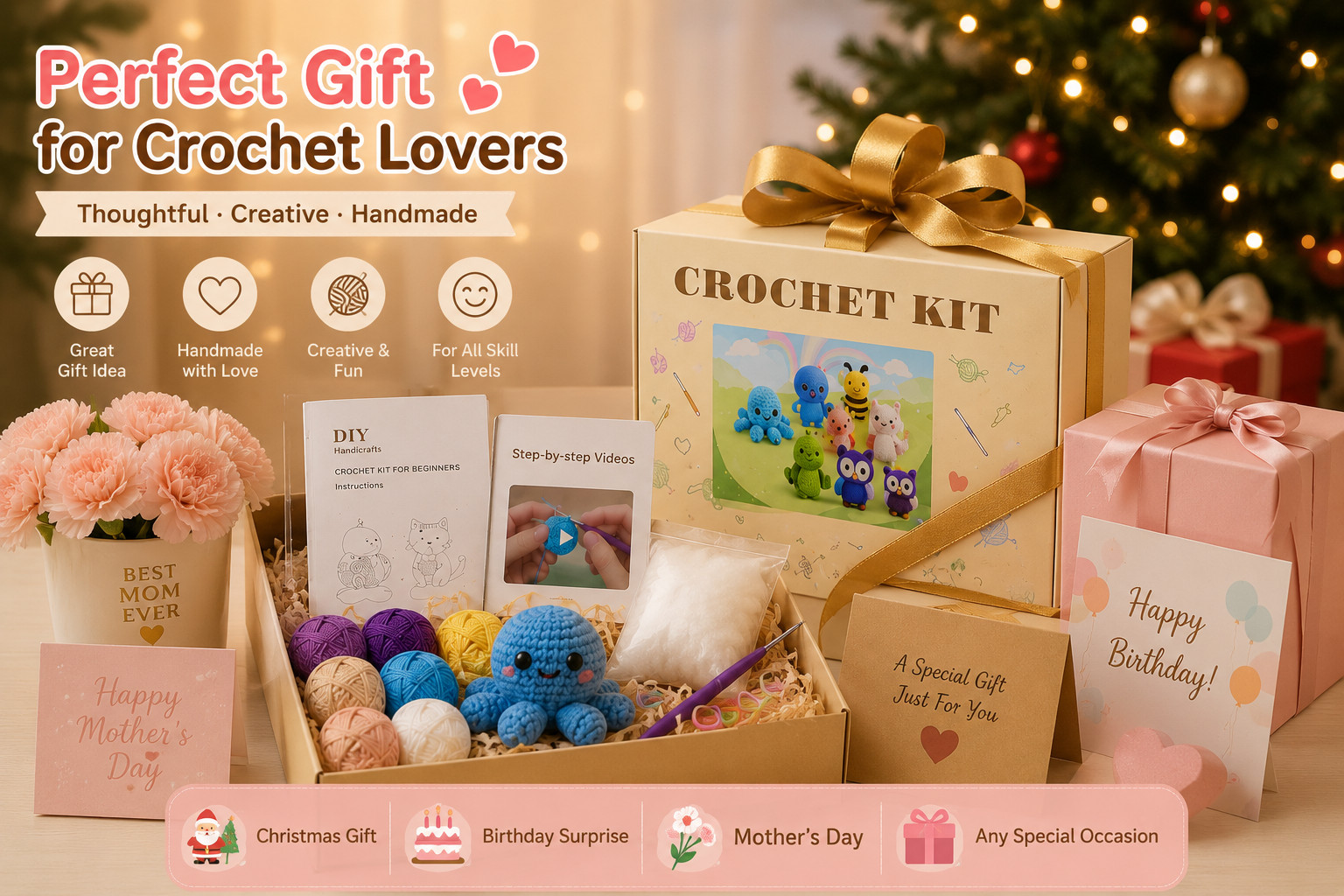 6PCS Crochet Kit for Beginners Animal Amigurumi DIY Craft Set w/ Videos