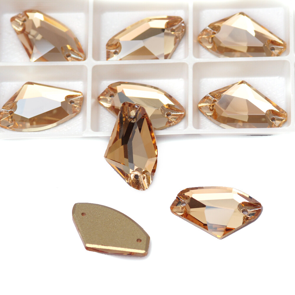 Glass Crystal Golden Shadow Sew ON Rhinestones Rivoli Oval Navette Square Triang